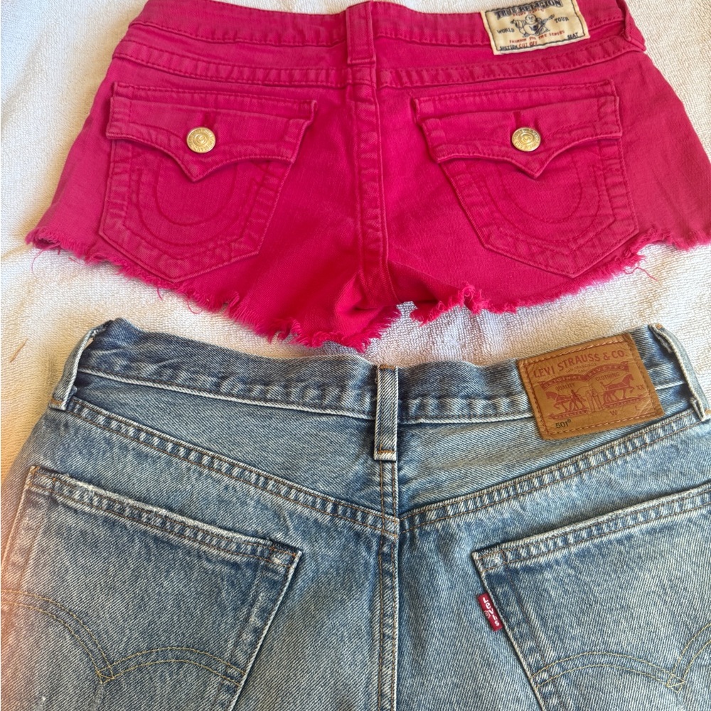 Levi's 501 Wild Dreaming Palm Tree Embroidered Short and one TRUE RELIGION short - Picture 5 of 12